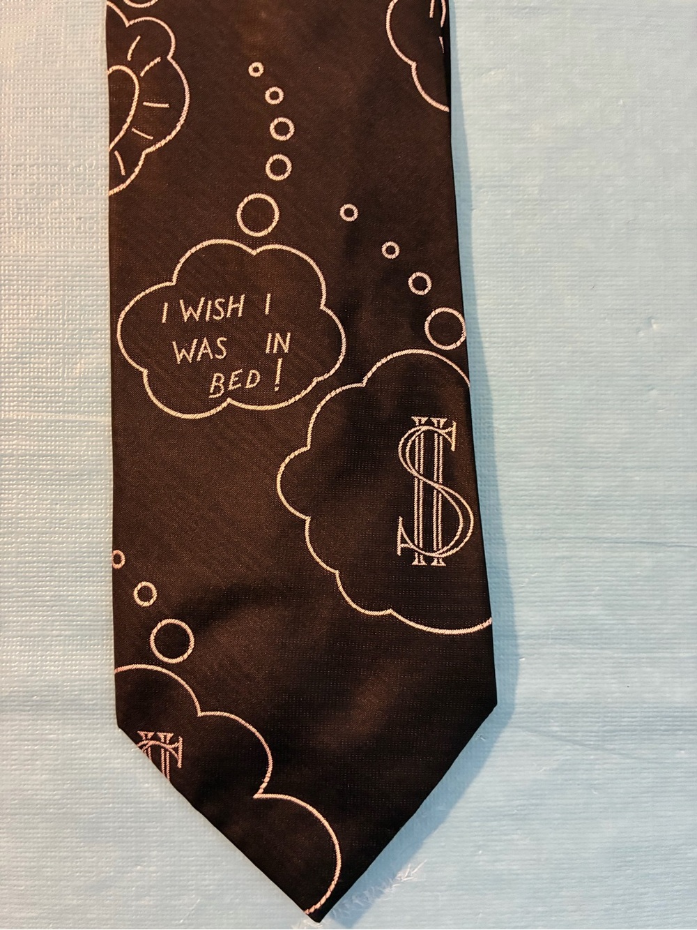MOSCHINO Black Silk Tie Cravatte ‘I Wish I Was in Bed’ Made in Italy